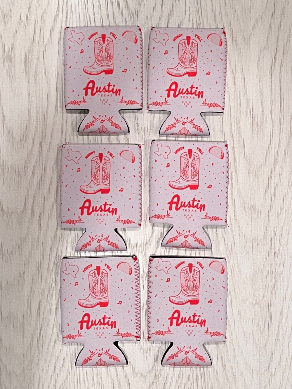 Austin Texas Live Music Capital of the World Can Cooler Koozies - Six (6) - NWOT